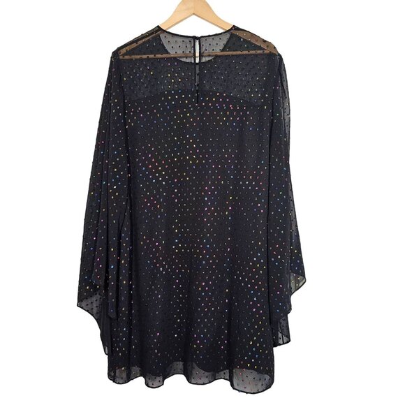 Trina Turk XL Black Rainbow Clip Dot Polkadot Tunic Top Sheer‎ Slit Bell Sleeve - Picture 4 of 15